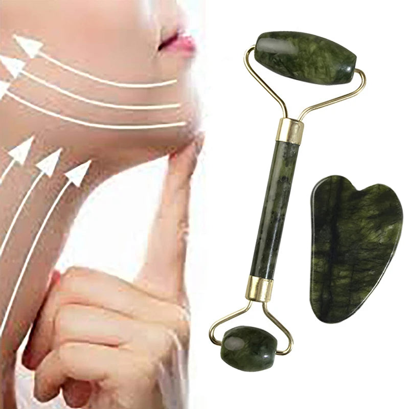 1PC Gua Sha Set Facial Massager Roller Tool Kit Double Sided Stone Scraping Board for Skin Care Spa Relaxation Pink Green