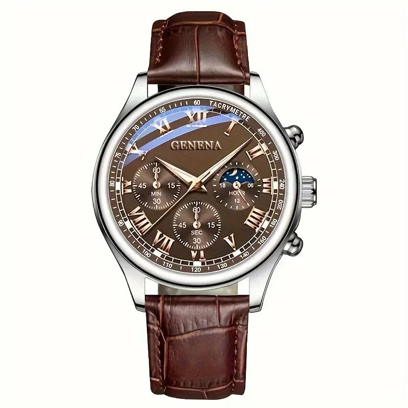 Fashion Leather Strap Men Business Watches Round Dial Male's Analog Quartz Wristwatch Reloj Hombre(Without Box)