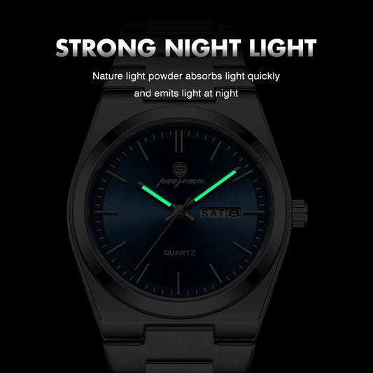 POEDAGAR Luxury Sport Quartz Man Wristwatch Waterproof Luminous Date Week Men Watches Stainless Steel Men's Watch Male Reloj+box