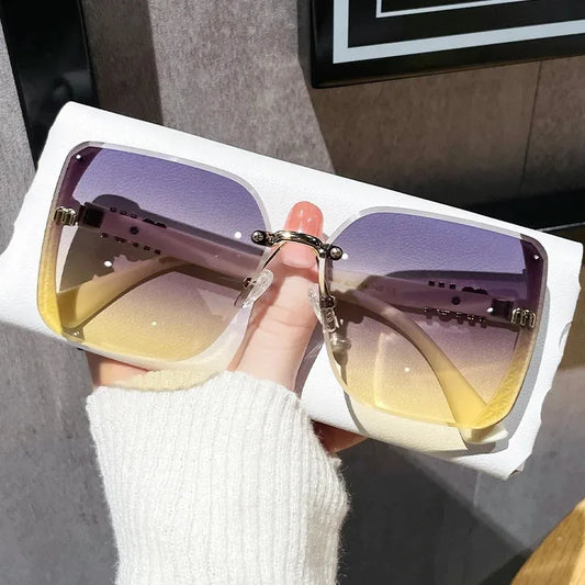 New Fashion Cool Sunglasses Women Luxury Brand Letters Anti Strong Light Vintage Rimless Sun Glasses Ladies Gafas UV400