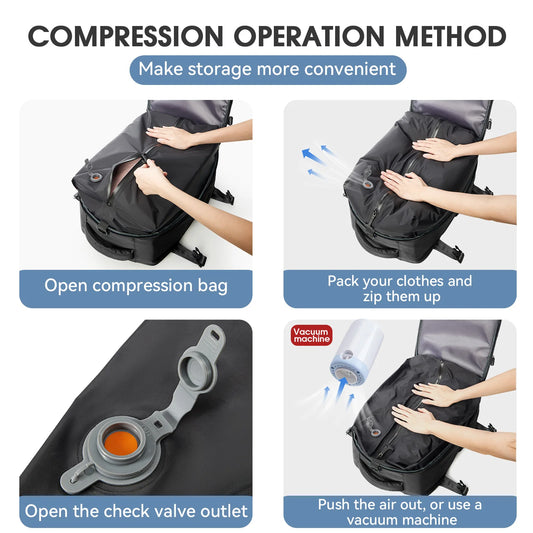 Vacuum Backpack Travel Bag for Men Large Capacity Backpack Business Laptop Backpack Women Men Expandable Backpack School Bag