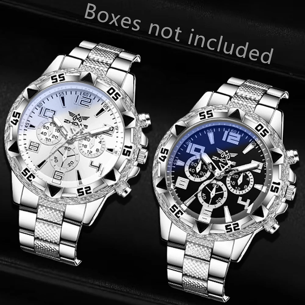 2PCS Men's Watch Set Fashion Trend Simple Digital Scale Dial Quartz Watch Set Suitable for Daily Clothing Matching