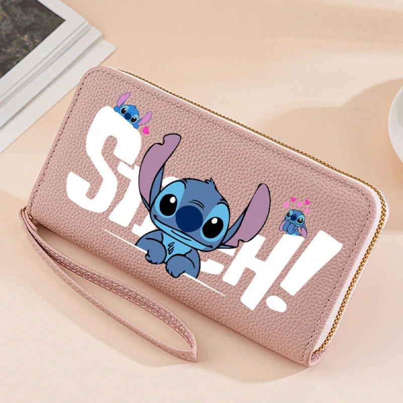 Stitch Long Zip Wallet with Stitch Print & Wrist Strap, Multi-Card Cute Cartoon Pattern Soft Texture Wallet for Women, 4 Colors