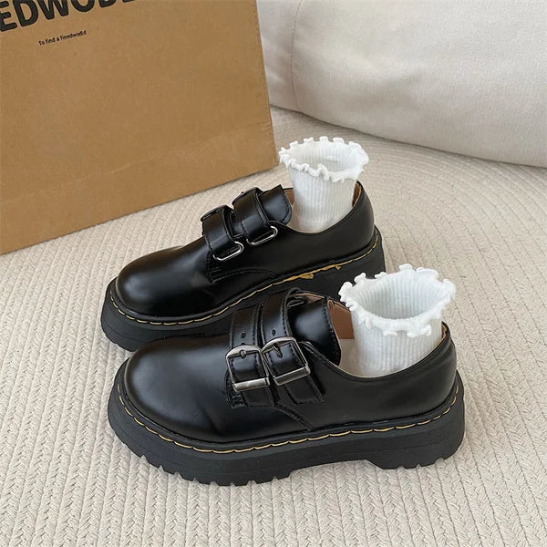 Shoes Woman Flats Clogs Platform Autumn Oxfords British Style Dress Creepers New Retro Fall Winter Leather Preppy Cross Black Ru