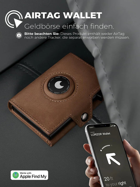 YATBEST Men's Leather Wallet With Coin Pocket AirTag Positioning Card Clip RFID Anti Magnetic Anti-Theft Card Swiping Bag