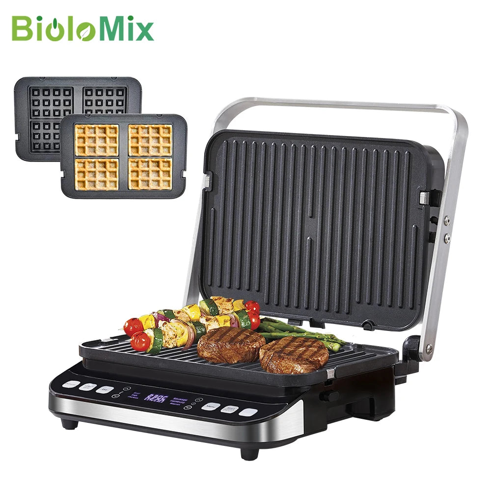 BioloMix Electric Food Veggie Flat Top Grill Multi Kitchen Baker Machine Griddle Smokeless Grilled Meat Baking Pancake Maker