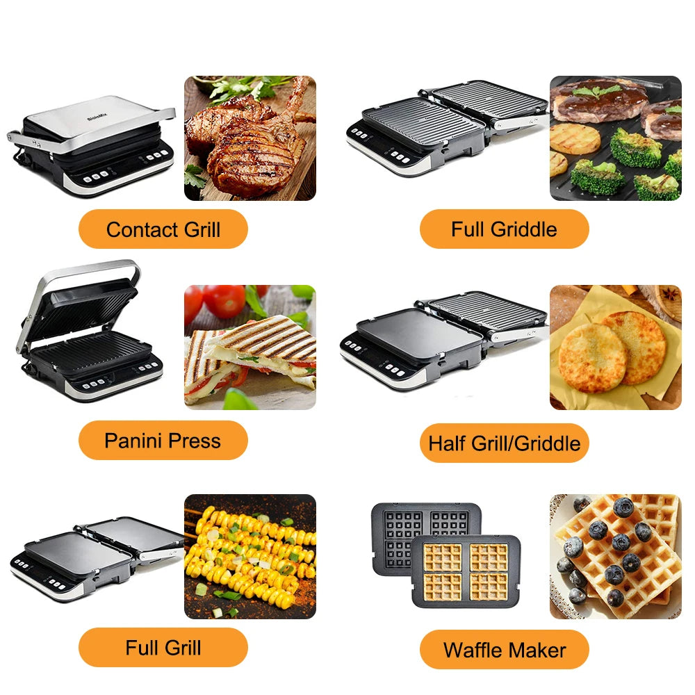BioloMix Electric Food Veggie Flat Top Grill Multi Kitchen Baker Machine Griddle Smokeless Grilled Meat Baking Pancake Maker