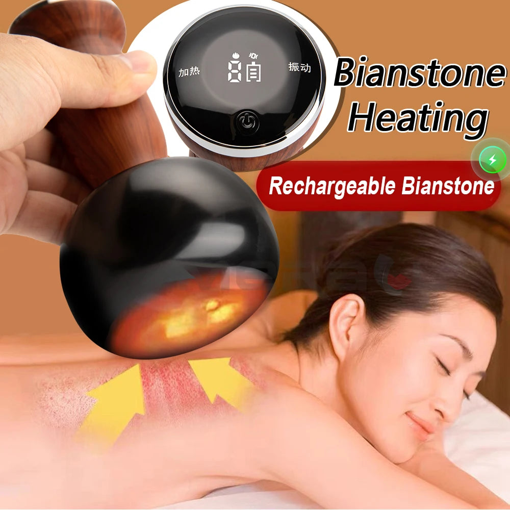 Electric Hot Stone Scraping Massaging Bianstone Guasha Massager Hot Compress Spa Scraping Back Relax Muscles Massage Skin Lift