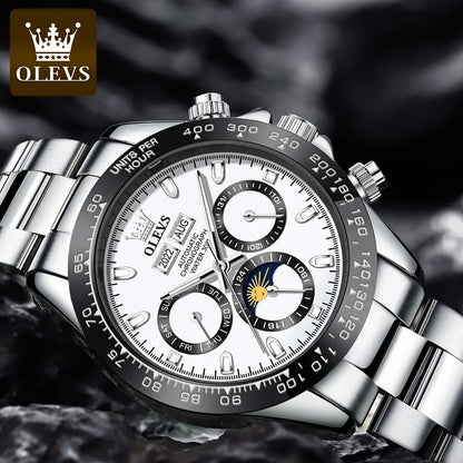 OLEVS 6654 Luxury Mens Watch Chronograph Automatic Mechanical Wristwatch Waterproof Luminous Top Brand Watch for Man Date Sport