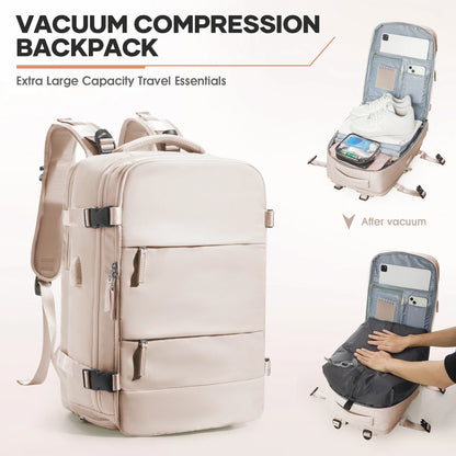 Large Vacuum Travel Backpack with Pump for Women Men, Personal Effects Carry-on Luggage Backpack 47x33x20cm,   Laptop School Bag