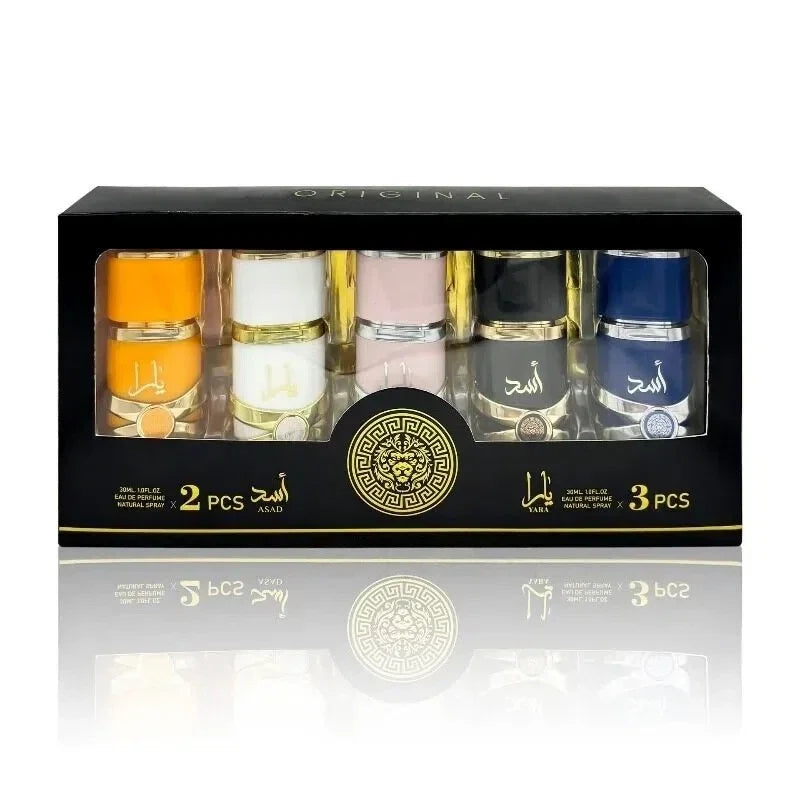 Lattafa Perfume Set 5x30ml - Arabian Luxury Fragrance Collection, Includes ASAD & Yara, Best Seller Gift Box for Women and Men