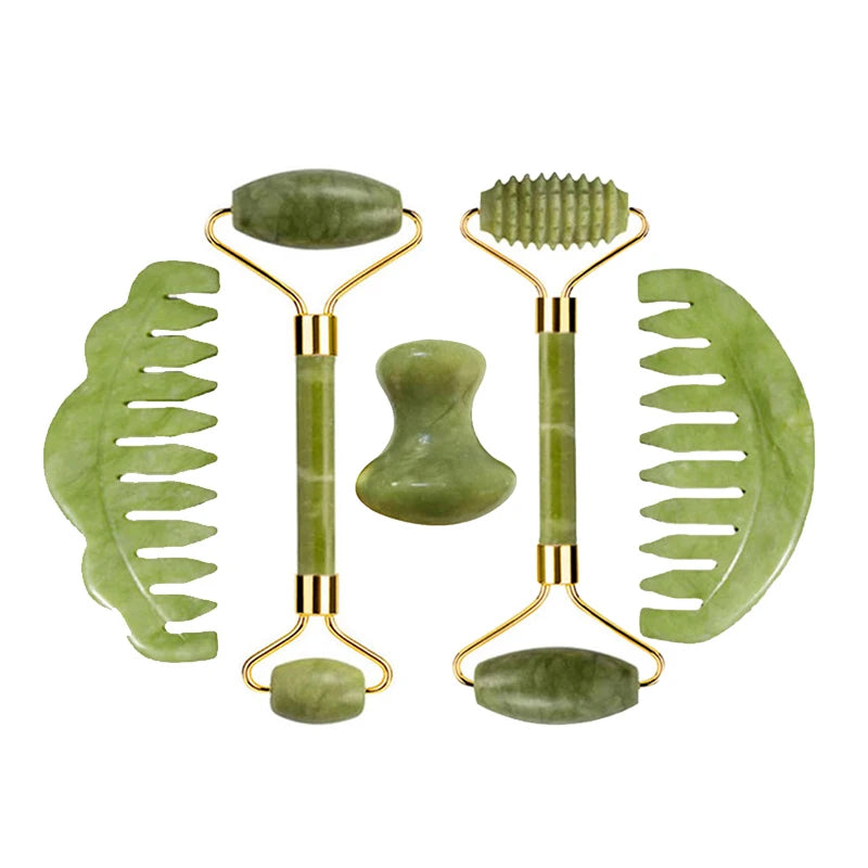 Natural Jade Roller Gua Sha Massage Set Guasha Board Comb Gouache Scraper Body Acupuncture Spa Facial Anti Aging Lifting Tools