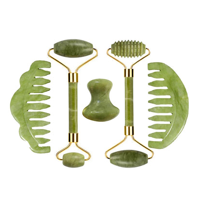 Natural Jade Roller Gua Sha Massage Set Guasha Board Comb Gouache Scraper Body Acupuncture Spa Facial Anti Aging Lifting Tools