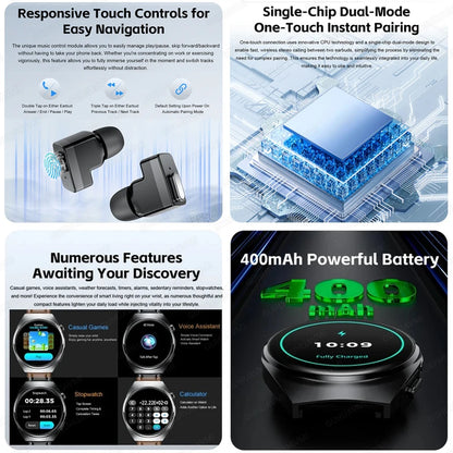 For Man Women New 2 in 1 Smart Watch With Earbuds Smartwatch TWS Bluetooth Earphone Heart Rate Blood Oxygen Monitor Sports Watch