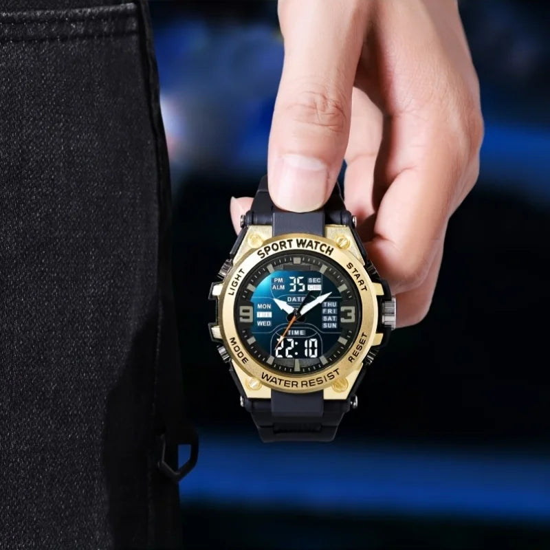 Men's digital sports watch alarm clock, timing, date function, alloy case - perfect for outdoor activities