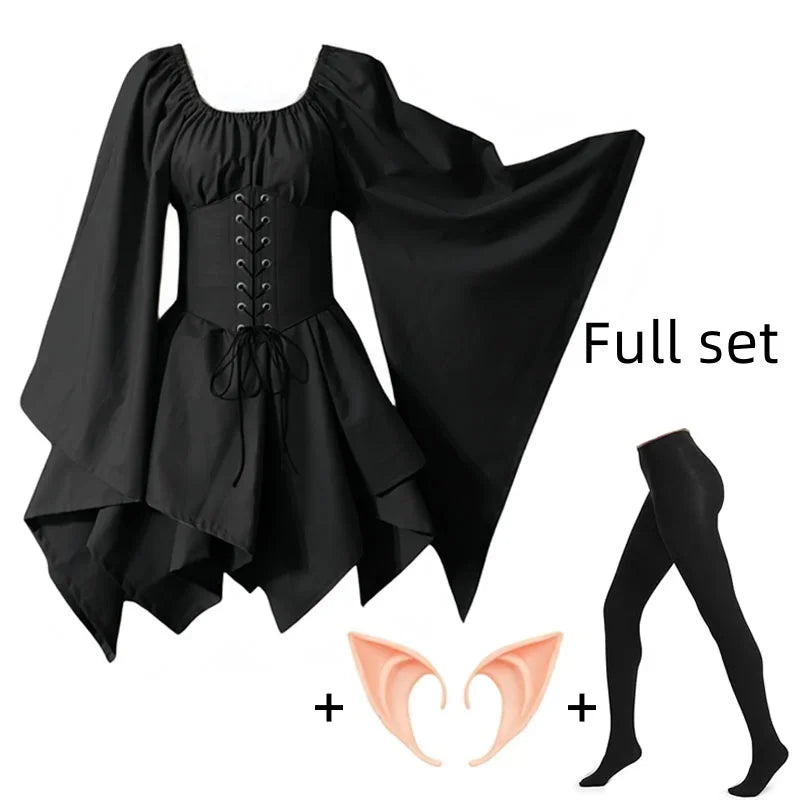 Medieval Costume Women Renaissance Medieval Dress Fairy Elf Traditional Irish Viking Costume Elf Ear for Halloween Party