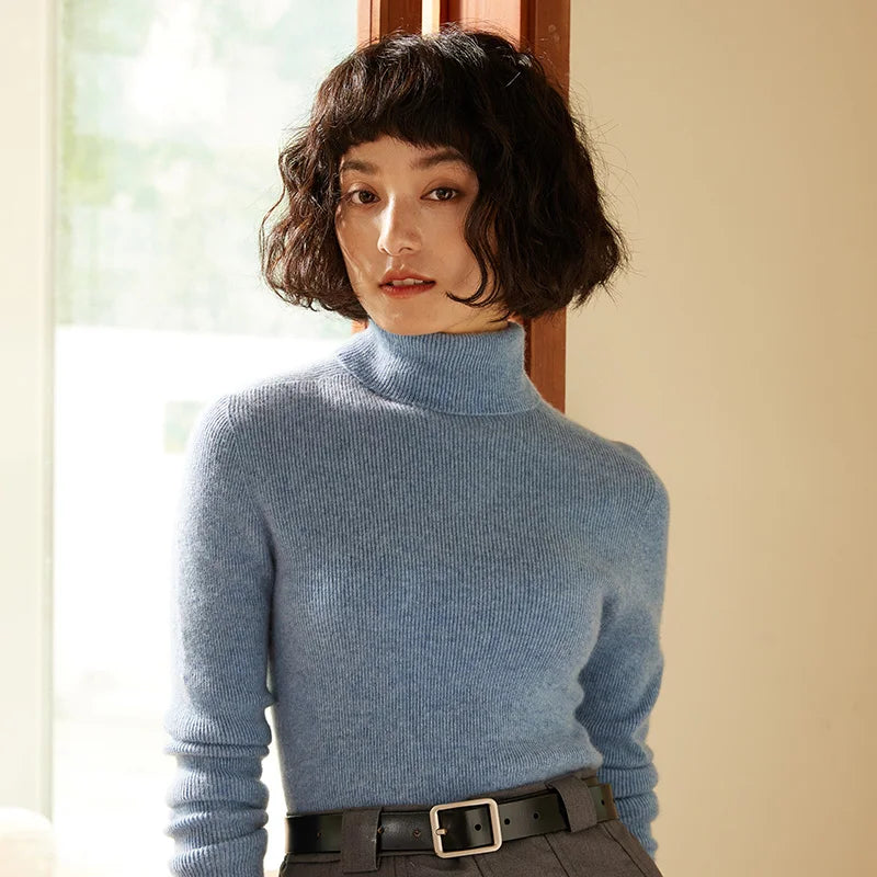 Autumn and Winter New Women's Sweater 100% Pure Cashmere High Collar Hoodie Knitted Basic Style Hot Selling Women's Top