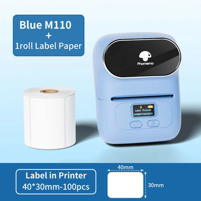 Phomemo M110 Label Makers Barcode Label Printer Bluetooth Portable Thermal Printer for Small Business Address Logo Clothing