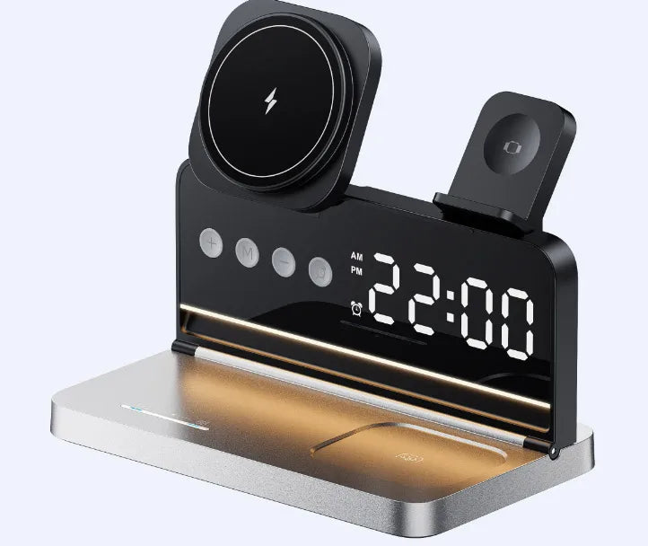 Qi2 5 In 1 Magnetic Wireless Charger Stand LED Night Light Alarm Clock for Samsung iPhone IWatch Airpods Fast Charging Station