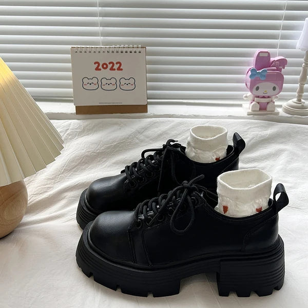 Shoes Woman Flats Clogs Platform Autumn Oxfords British Style Dress Creepers New Retro Fall Winter Leather Preppy Cross Black Ru