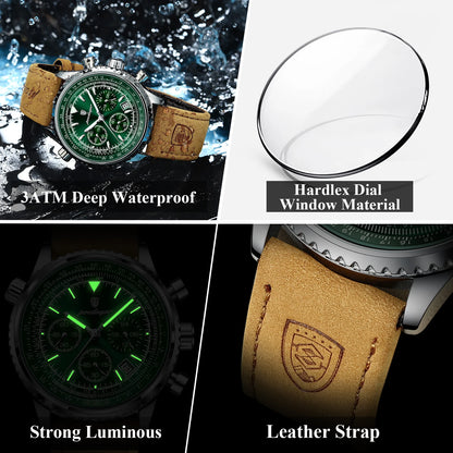 POEDAGAR Luxury Business Men's Watch Waterproof Luminous Date Chronograph Leather Man Clock Fashion Quartz Watches For Men Reloj