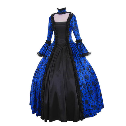 New Women's Retro Long Sleeve Dress Medieval Victorian Court Lace Stitching Dress Gothic Dress Cosplay Party Costume S-5XL