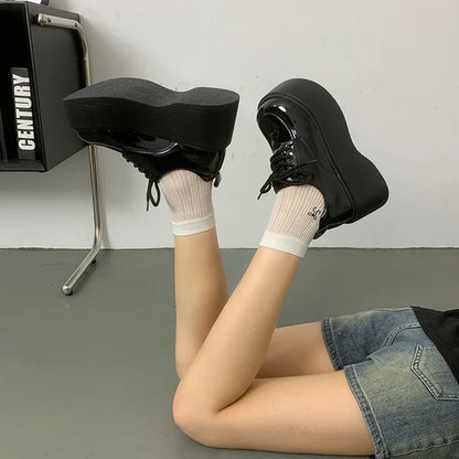 Shoes Woman Flats Clogs Platform Autumn Oxfords British Style Dress Creepers New Retro Fall Winter Leather Preppy Cross Black Ru