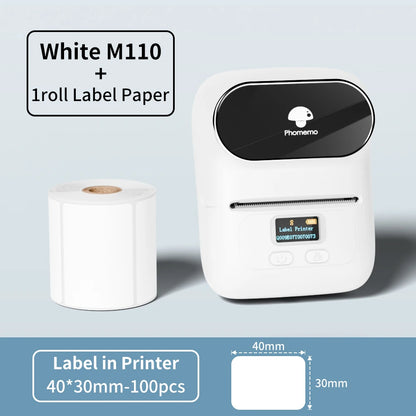 Phomemo M110 Label Makers Barcode Label Printer Bluetooth Portable Thermal Printer for Small Business Address Logo Clothing