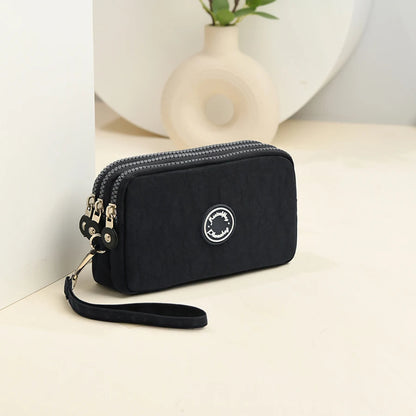 Fashion Solid Color Triple Zipper Large Capacity Ladies Clutch Wallet Travel Portable Popular Zipper Coin Purse Phone Wallet