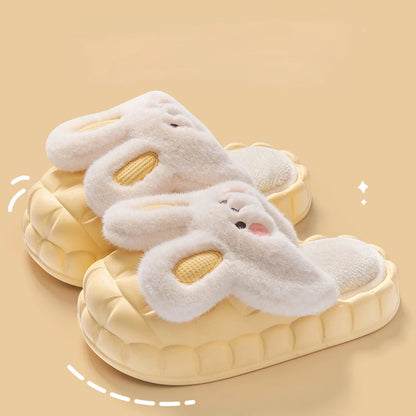 Mo Dou 2022 Winter Warm Women Slippers Waterproof Vamp Cute Rabbit Bear Decoration Indoor Outdoor Shoes Soft Plush Men Slippers
