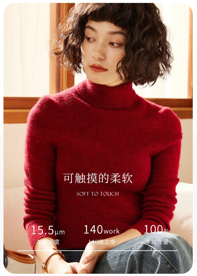 Autumn and Winter New Women's Sweater 100% Pure Cashmere High Collar Hoodie Knitted Basic Style Hot Selling Women's Top