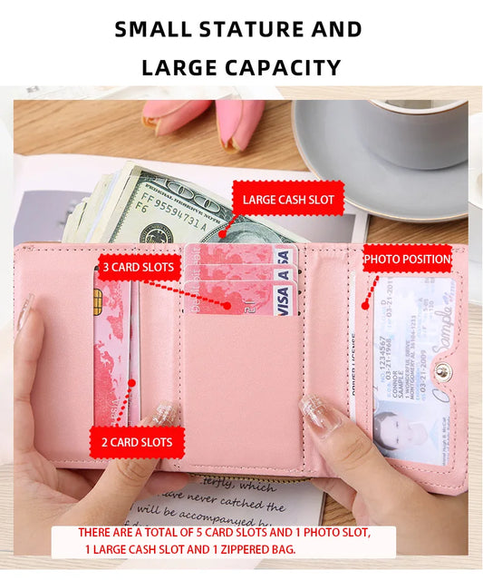 Women's Short Embroidered Love Zero Wallet Zipper Buckle Large Capacity Card Bag Versatile Fashion Simple