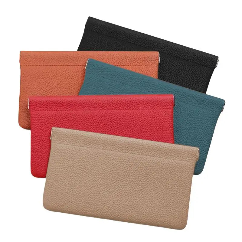 Self-Closing Artificial Leather Long Wallet Passport Driver's License ID Holder Headphone Data Cable Storage Cash Pouch