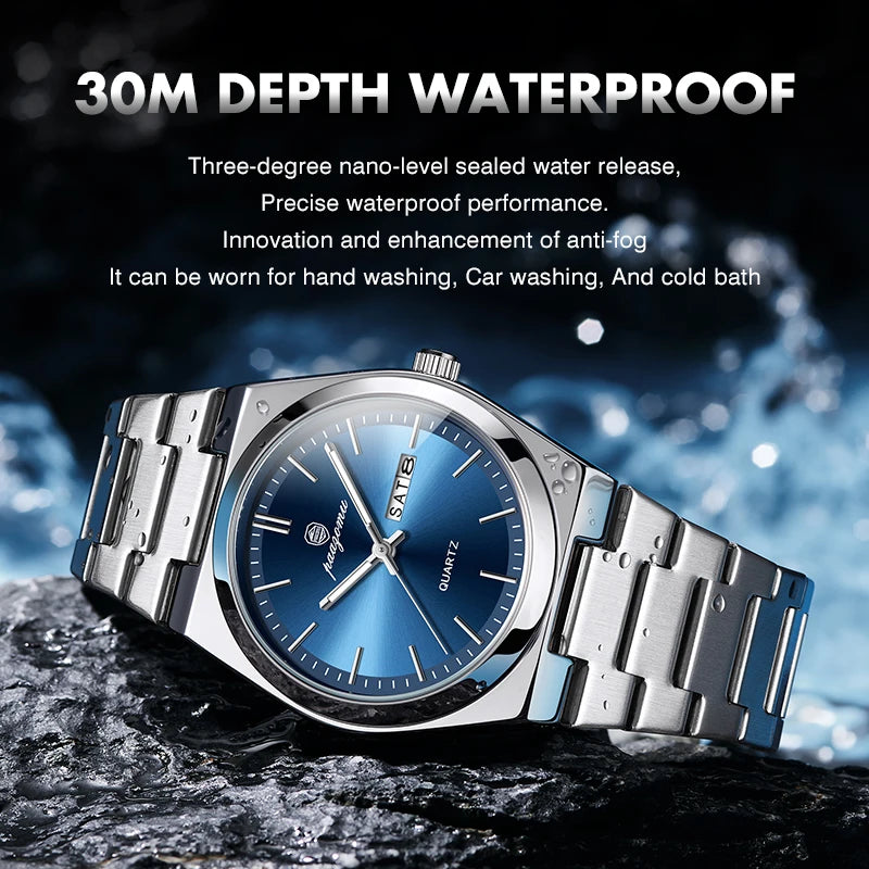 POEDAGAR Luxury Sport Quartz Man Wristwatch Waterproof Luminous Date Week Men Watches Stainless Steel Men's Watch Male Reloj+box
