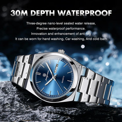 POEDAGAR Luxury Sport Quartz Man Wristwatch Waterproof Luminous Date Week Men Watches Stainless Steel Men's Watch Male Reloj+box