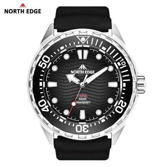 NORTH EDGE TRITON New Solar Powered Diving Watch for Man Luxury Quartz Wristwatches 316L Stainless Steel Case 300M Waterproof