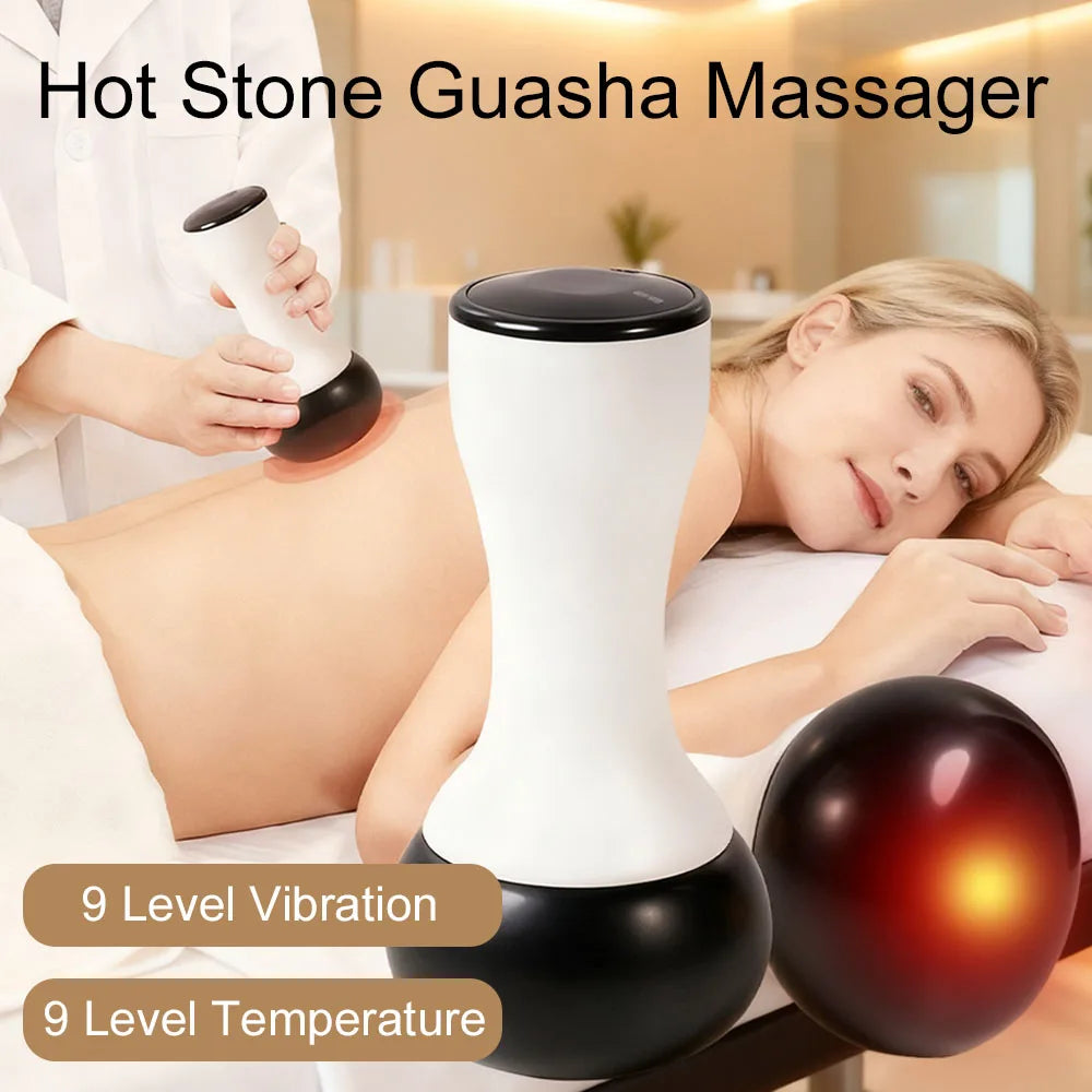 Hot Stone Scraping Vibration Massager Relax Muscles Warm Moxibustion Guasha Spa Therapy Bianstone Massage Relaxation Tool