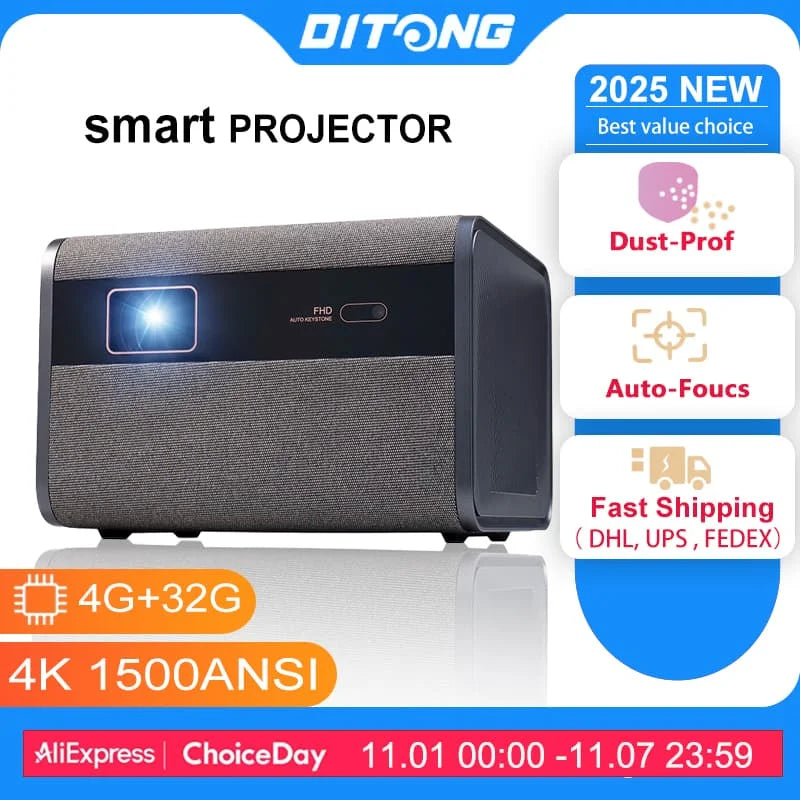 DITONG 2025 NEW  J10 projector Native 1080P Autofocus 4k HD video outdoor mobile phone Android smart home theater LED projector