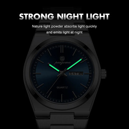 POEDAGAR Luxury Sport Quartz Man Wristwatch Waterproof Luminous Date Week Men Watches Stainless Steel Men's Watch Male Reloj+box
