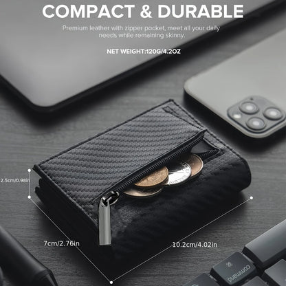 Men's Wallet with Zipper Coin Purse Automatic Pop-up Metal Credit Card Holder Minimalist RFID Blocking Business Card Wallet Idea