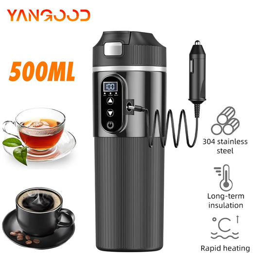 12V/24V 500ML Electric Heating Cup Kettle 304Stainless Steel Water Heater Bottle Auto Shut Off Fast Boiling Cup For Travel Car