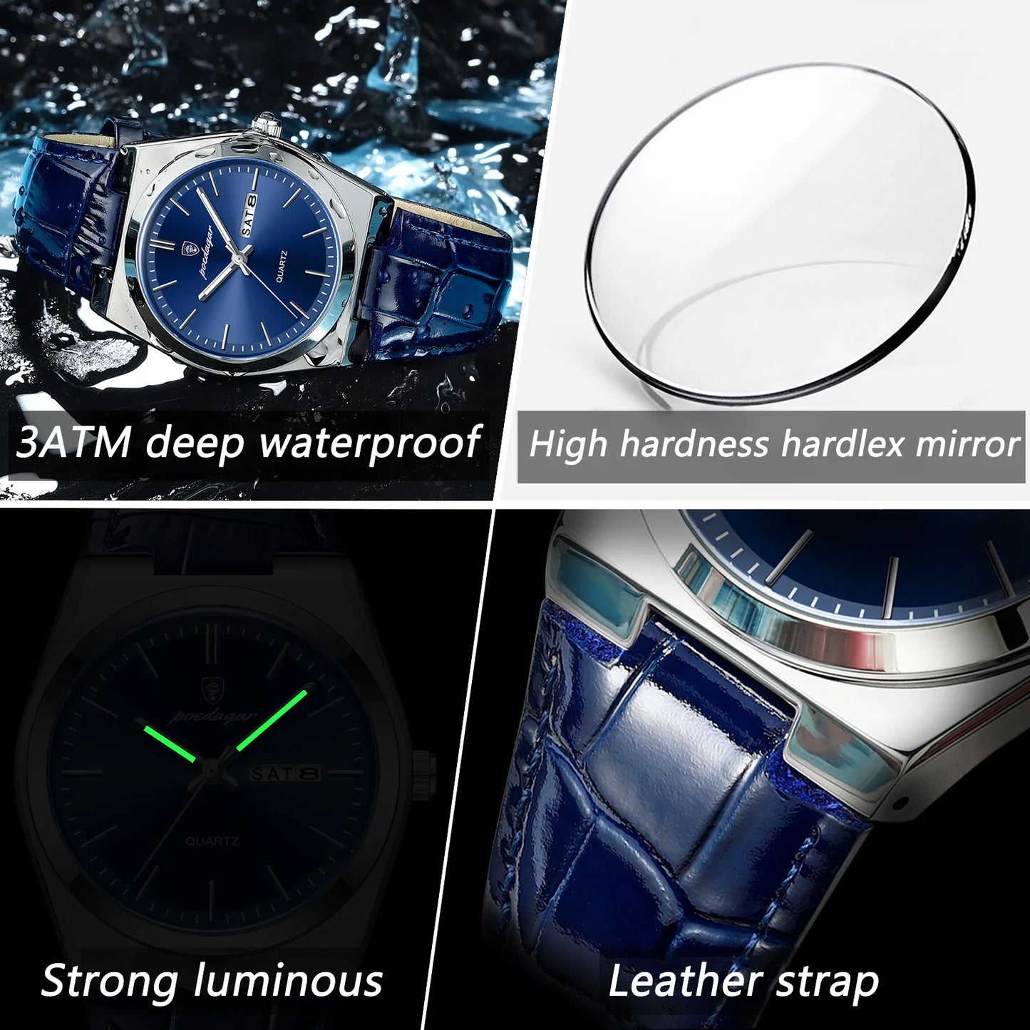 POEDAGAR Luxury Trend Men Watch Waterproof Luminous Date Week Man Wristwatch Military Outdoor Leather Men's Quartz Watches Reloj