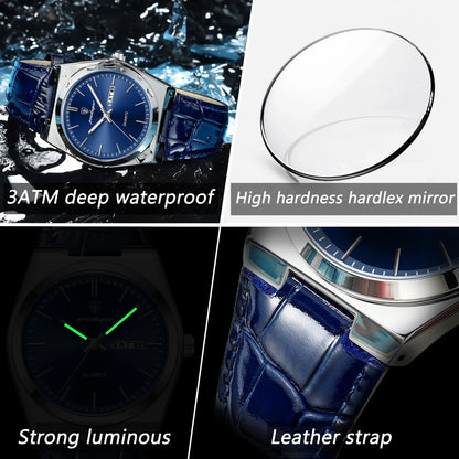 POEDAGAR Luxury Trend Men Watch Waterproof Luminous Date Week Man Wristwatch Military Outdoor Leather Men's Quartz Watches Reloj