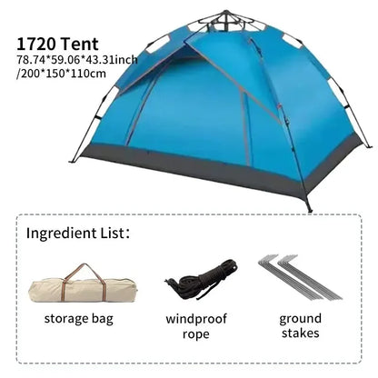 Outdoor Folding Tent Fully Automatic Quick Opening Tent 3-4 Person Self Driving Camping Tent Rain Proof Sun Proof Portable