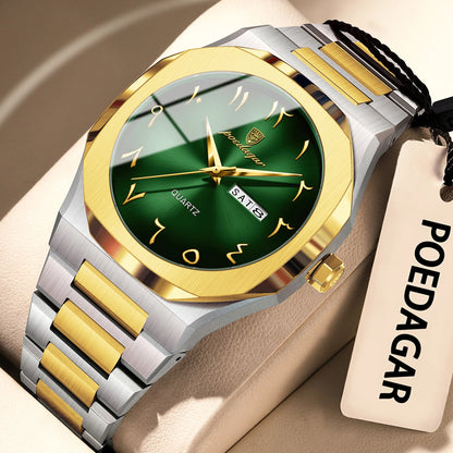 POEDAGAR Fashion High Quality Men Clock Date Week Waterproof Watch For Man Quartz Stainless Steel Luxury Men's Watches Reloj+Box