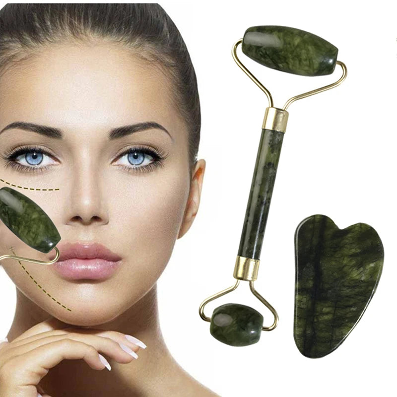 1PC Gua Sha Set Facial Massager Roller Tool Kit Double Sided Stone Scraping Board for Skin Care Spa Relaxation Pink Green