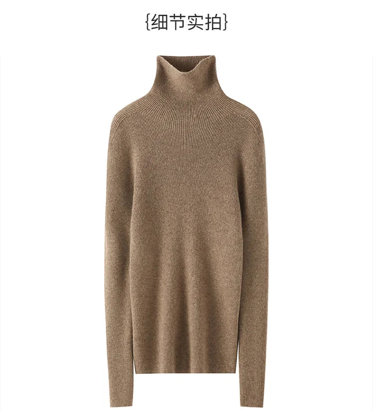Autumn and Winter New Women's Sweater 100% Pure Cashmere High Collar Hoodie Knitted Basic Style Hot Selling Women's Top