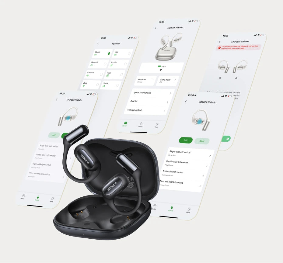 UGREEN FitBuds Open-Ear Headphones Earphones, Ear-hook TWS True-Wireless Bluetooth 6.0 Wireless Earbuds, Spatial Audio, 30H play