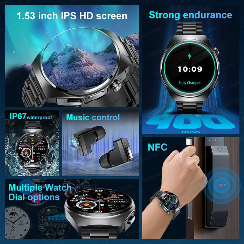 For Man Women New 2 in 1 Smart Watch With Earbuds Smartwatch TWS Bluetooth Earphone Heart Rate Blood Oxygen Monitor Sports Watch
