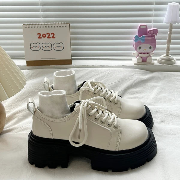 Shoes Woman Flats Clogs Platform Autumn Oxfords British Style Dress Creepers New Retro Fall Winter Leather Preppy Cross Black Ru